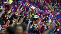 Afició, himne, cantar Picture of the FC Barcelona fans singing together