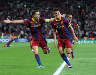 David Villa, autor del tercer gol de la final de la Lliga de Campions a Wembley davant el Manchester United. FOTO: MIGUEL RUIZ - FCB.