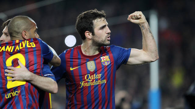 Cesc celebra el gol de Messi / FOTO: MIGUEL RUIZ - FCB