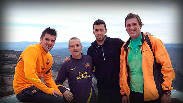 Villa with Sergio Busquets, Emili Ricart and Pepe Costa / PHOTO: @Guaje7Villa 