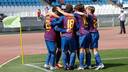 Barça B celebrating a goal against Almería / PHOTO: UD Almeria