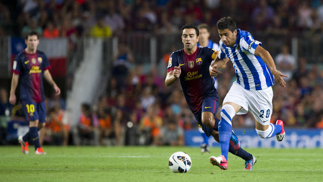Xavi against Real Sociedad / PHOTO: ÁLEX CAPARRÓS-FCB