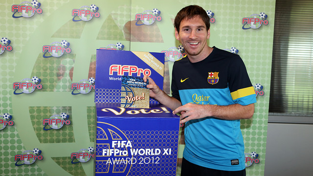 Messi voting for the World XI team for FIFA/FIFPro 2012. PHOTO: MIGUEL RUIZ-FCB.