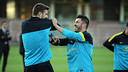 Piqué i Villa, en l'entrenament d'aquest dissabte. FOTO: MIGUEL RUIZ-FCB.