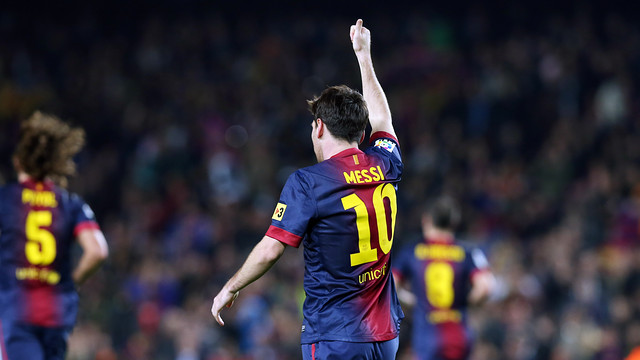 Leo Messi celebra un dels gols / FOTO: MIGUEL RUIZ - FCB