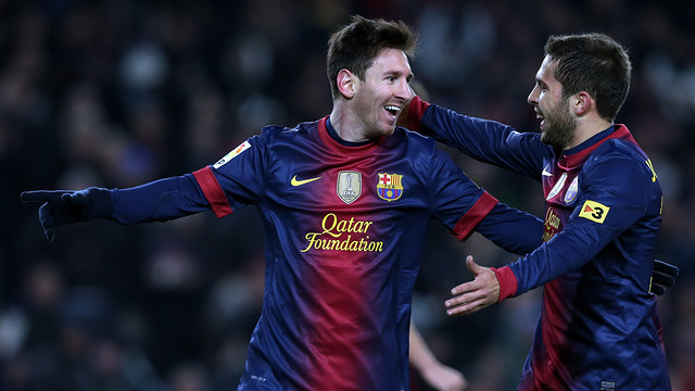 Messi y Alba celebran uno de los goles contra el Athletic Club / FOTO: MIGUEL RUIZ-FCB