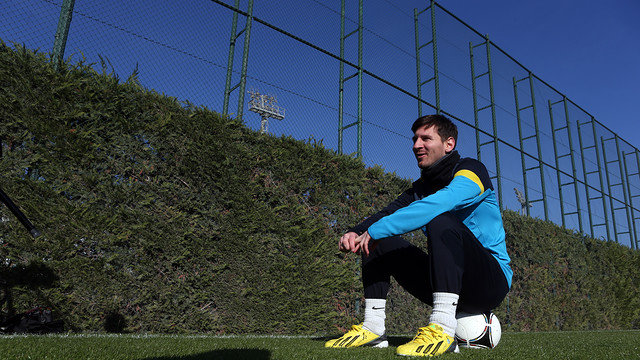 Leo Messi, en l'entrenament d'aquest dilluns. FOTO: MIGUEL RUIZ-FCB.