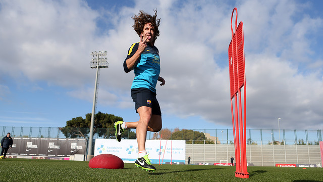 El capità Carles Puyol, un dels nou blaugranes que ha tornat aquest matí a la feina / FOTO: MIGUEL RUIZ - FCB