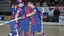 Els jugadors celebrant un dels gols contra el CH Lloret / FOTO: A Kops d'Stick