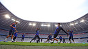 FC Barcelona train at the Allianz Arena
