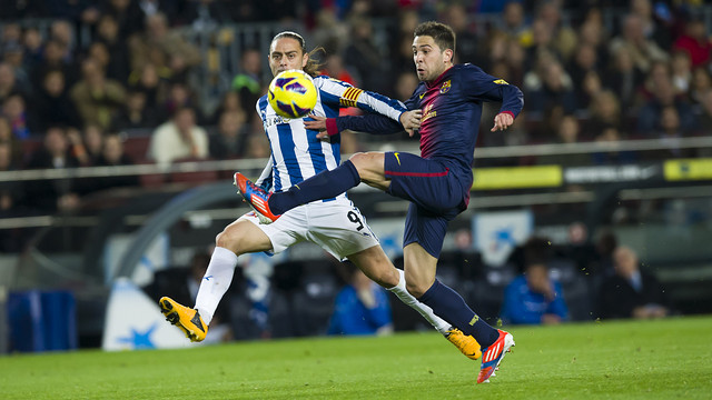 Jordi Alba and Sergio García in the game between the sides at the Camp Nou in January / PHOTO: ÁLEX CAPARRÓS – FCB