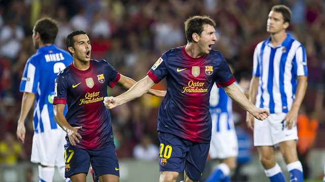 Messi celebrates the goal against Real Sociedad last season / Photo: FCB ARCHIVE