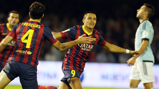 Alexis scores at Balaídos. PHOTO: MIGUEL RUIZ-FCB.