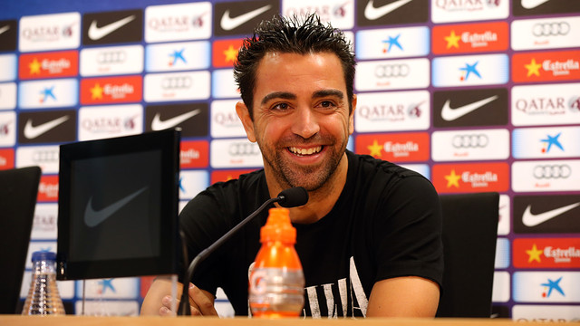 Xavi, en roda de premsa. FOTO: MIGUEL RUIZ-FCB.