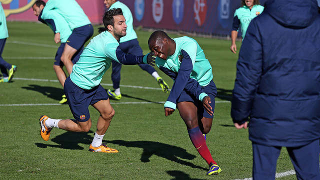 Cesc and Dongou, at this Friday’s training / PHOTO: MIGUEL RUIZ - FCB