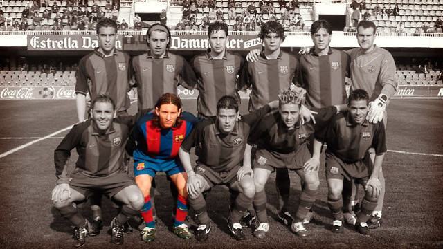 Team photo on March 20, 2004, when Messi played his third game for Barça B against Ieclà / PHOTO: FCB ARCHIVE