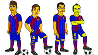 Dari kiri ke kanan, Neymar, Messi, Xavi dan Iniesta dalam format 'Simpson'