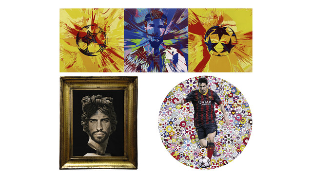 Leo Messi is the inspiration for two of the paintings and another features Gerard Piqué. Leo Messi is the inspiration for two of the paintings and another features Gerard Piqué.