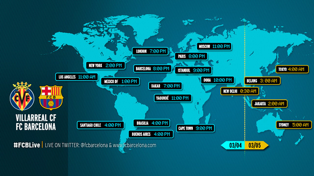 زمان پخش بازی بارسلونا و ویارئال در تمام مناطق جهان