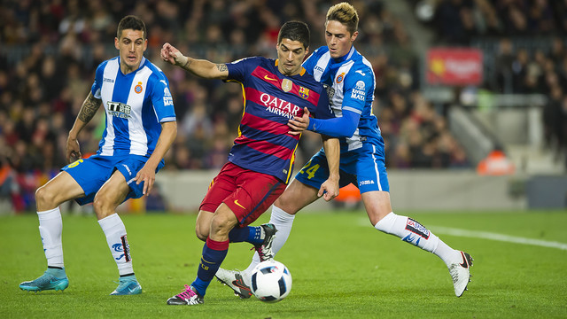 Luis Suárez, during Barça's 4–1 victory over Espanyol on Wednesday night. / VÍCTOR SALGADO - FCB