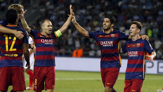 The players celebrating a goal in the final of the European Super Cup / MIGUEL RUIZ - FCB